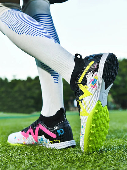 Professional Soccer Shoes TF Broken Nail Teenagers Durable Looking HighTops Training Shoes Adult Outdoors Non Slip FootballShoes