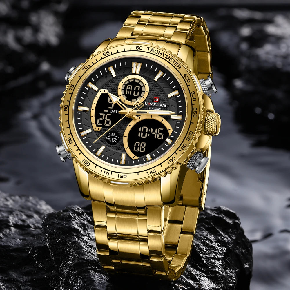 Montre de sport pour homme NAVIFORCE – Montre-bracelet originale de luxe en acier inoxydable, modèle militaire étanche à double affichage