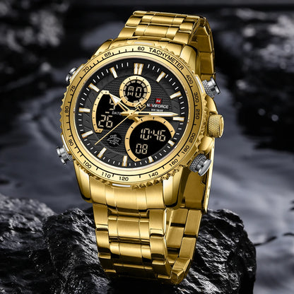 Montre de sport pour homme NAVIFORCE – Montre-bracelet originale de luxe en acier inoxydable, modèle militaire étanche à double affichage