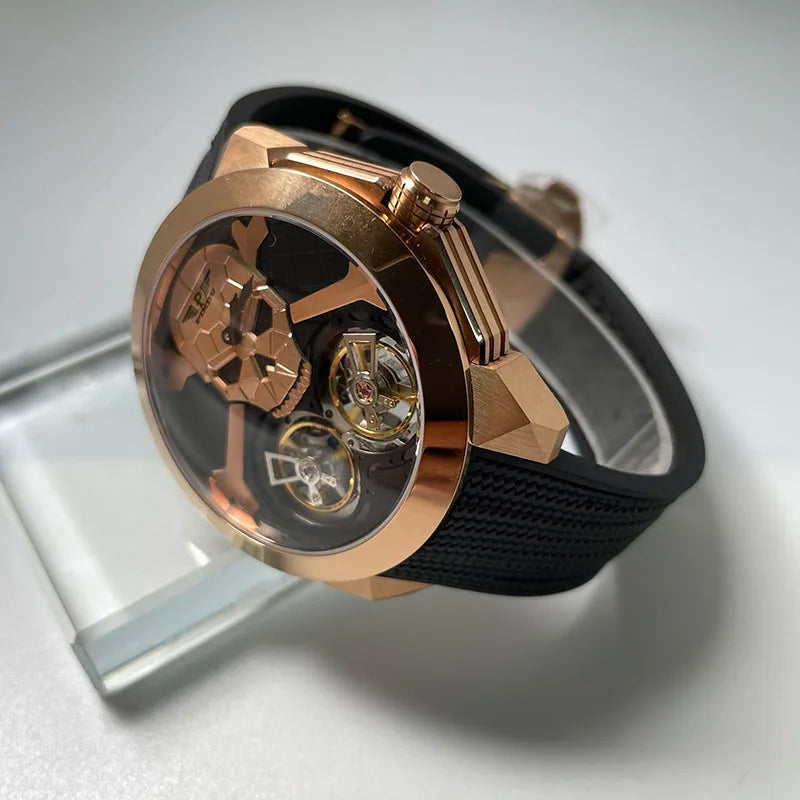 PINDU Watch New TOP Men Mechanical Watches Double Flywheel Automatic Movement Sapphire 5ATM Waterproof 45.5MM Wristwatches Men