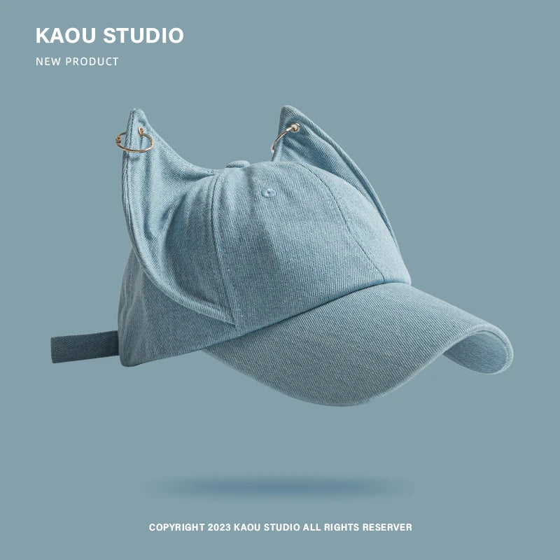 Nischad Y2K-stil, personlig, söta rävöron, cowboy-baseballkeps för män och kvinnor, trendig solskyddskeps med metallspänne och justerbar hiphop-keps