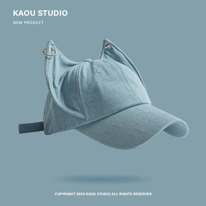 Nischad Y2K-stil, personlig, söta rävöron, cowboy-baseballkeps för män och kvinnor, trendig solskyddskeps med metallspänne och justerbar hiphop-keps