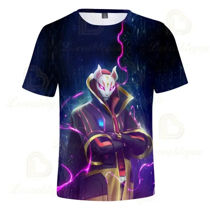 T-shirt Fortnite para Meninos, Tops Infantis de Verão, Roupa de Criança com Gráficos 3D Divertidos do Jogo Battle Royale, T-shirt para Crianças Pequenas e Meninas