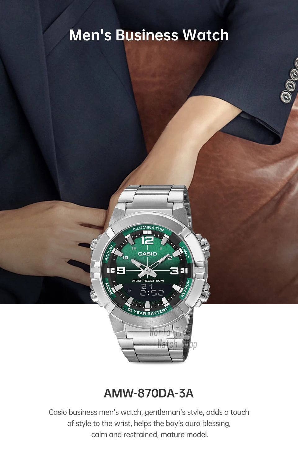 Casio watch for men top luxury set quartz 50m Waterproof  military dual display Watch relogio masculino AMW-870