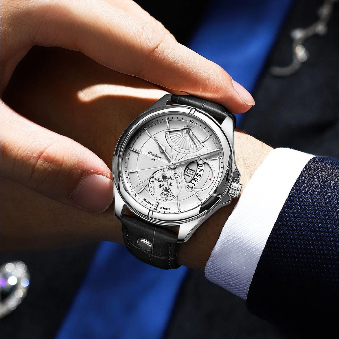 Montre-bracelet à quartz POEDAGAR pour homme – Style business, luxe, étanche, lumineuse, avec affichage de la date et bracelet en cuir – Montre élégante pour homme