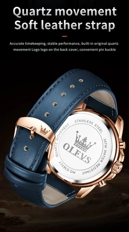 OLEVS 3632 Men Watch Elegant Luxury Sport Quartz Watch Scale Waterproof Luminous Automatic Date Moon Belt Watch Gifts Original