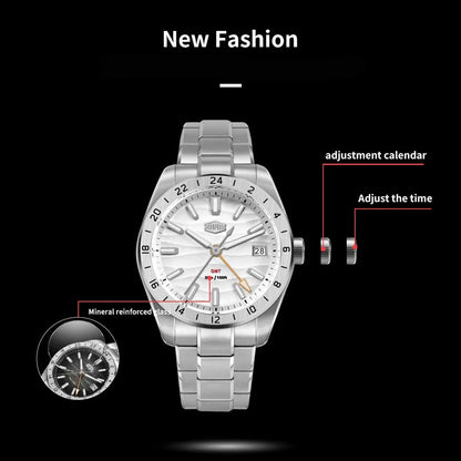 HEROFORCE Business Quartz Watch Men Clock GMT Date Luxury Man Wristwatch Waterproof Luminous Stainless Steel Men's Watches Reloj