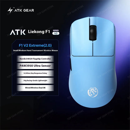 Mouse gaming ATK F1 V2 Ultra MAX wireless tri-mode PAW3950, dublu 8k, ușor, ergonomic, mouse esports, accesoriu PC personalizat