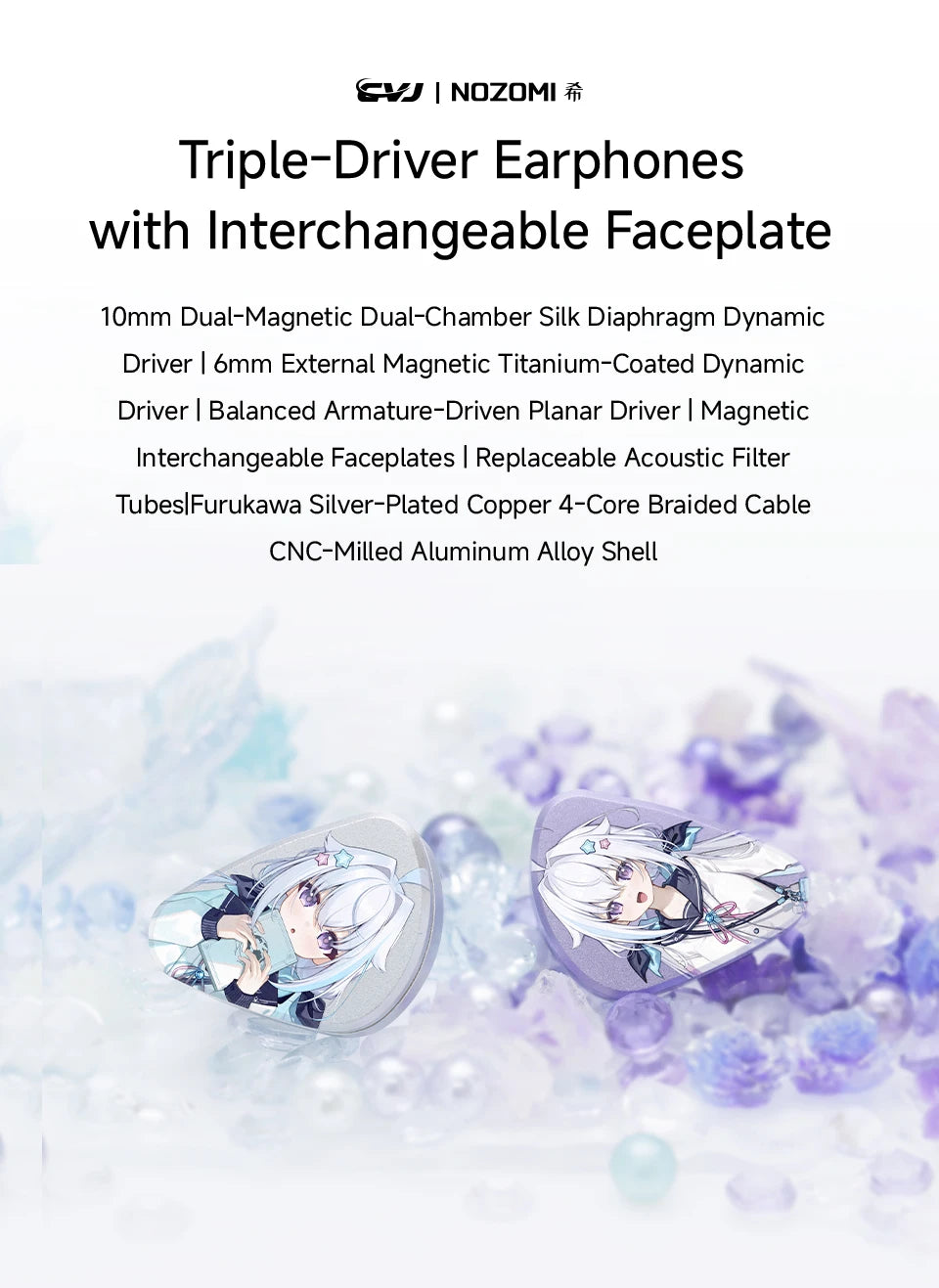 CVJ NOZOMI 2DD+1PD New Planar In-Ear Earphones Interchangeable Panel Nozzle 3 Unit Earbuds for Music And Gaming