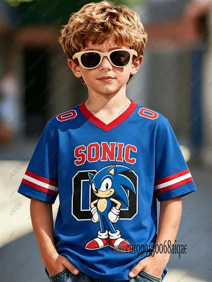 Cartoon Sonic Print Cosplay T-shirt For Adult/Kids Summer Boys Girls Cute Tshirts Casual Round Neck Street Clothing Sonic Tshirt