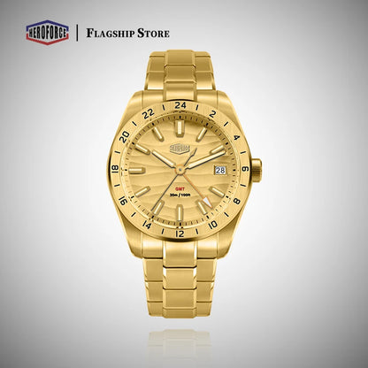 HEROFORCE Business Quartz Watch Men Clock GMT Date Luxury Man Wristwatch Waterproof Luminous Stainless Steel Men's Watches Reloj