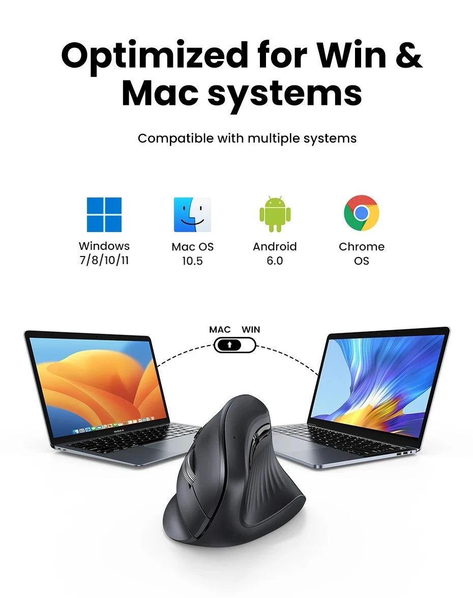 Trådløs mus Bluetooth 5.0 2.4G ergonomisk 4000DPI med 6 lydløse knapper til MacBook, tablet, bærbare computere, computer og PC