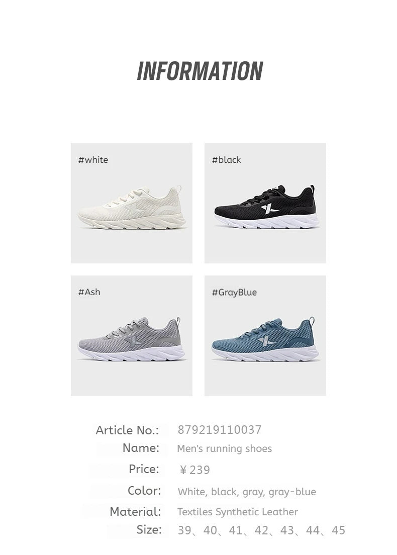 Xtep Running Shoes For Men  2021 Summer Lightweight Men's Sports Shoes Cushioning Jogging Breathable Sneakers 879219110037