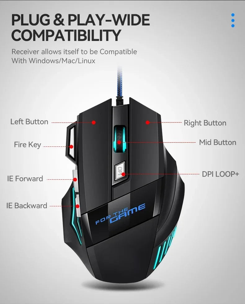 G6 Ενσύρματο Gaming Ποντίκι USB με 7 Κουμπιά, Τροχό Κύλισης, Ρυθμιζόμενη Οπτική Ανάλυση 5500DPI, Εργονομικό Ποντίκι E-sports για Laptop PC Xiaomi
