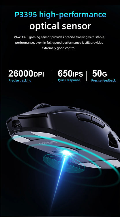 DAREU Al-mg Tri-mode 8Khz PBT bezdrôtová herná myš s rýchlym nabíjaním PAW3950 30000 DPI, ľahká, pre PC hráčov