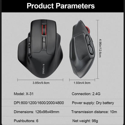 E-YOOSO X-31 USB 2.4G brezžična gaming miška za velike roke PAW3212 4800 DPI 5 gumbov za igralce, računalnik, prenosnik in PC