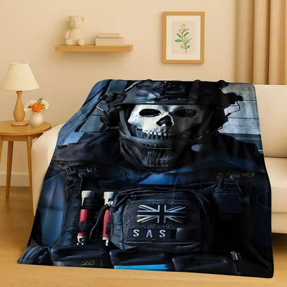 3D Classic Gun Game Call of Duty COD Ghost Simon Flannel Blanket,Ultra Soft Warm Plush Throw for Home Bedroom Bed Sofa Cover Kid