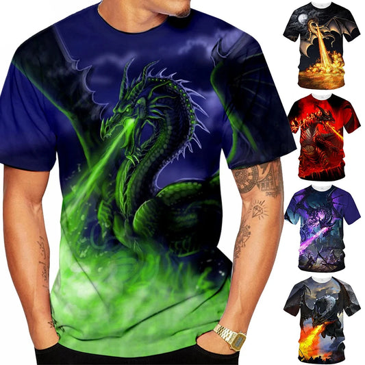 Summer fashion trend fun 3D printed dragon pattern creative casual soft and comfortable short-sleeved T-shirt
