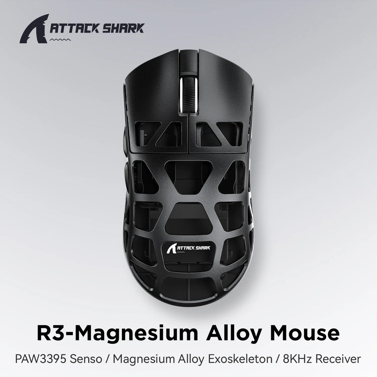 ATTACK SHARK R3 8KHz Magnesium Alloy Mouse, PixArt PAW3395 Sensor, up to 26000 DPI, 2.4G/BT/Wired, 46g superlight, for PC/Mac