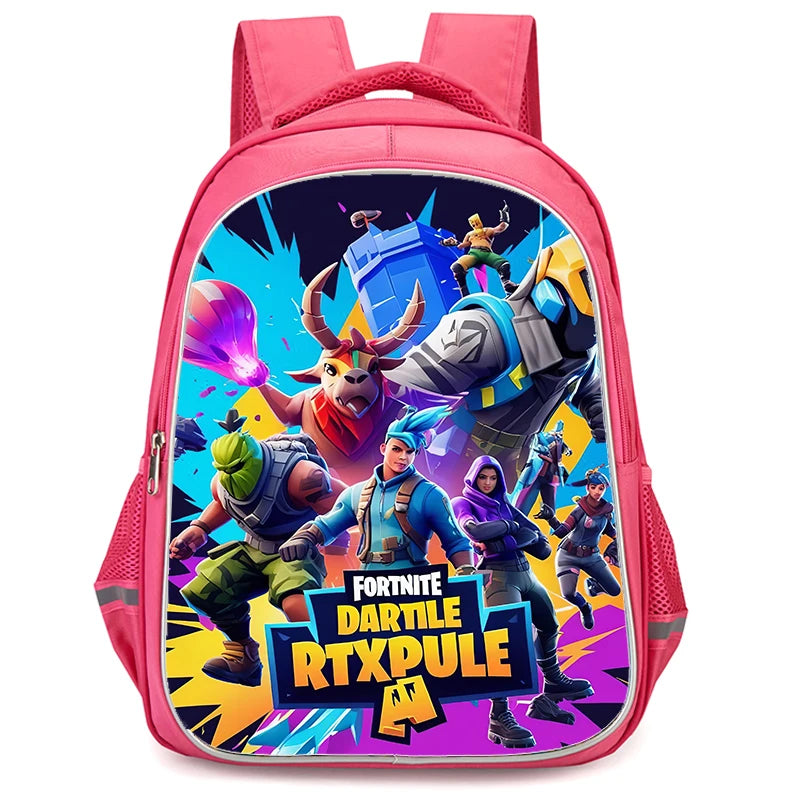 16" Fortnite Cartoon Red Backpack Unisex Dual Zipper Large Capacity School Bag Kids Bookbag Boys Girls Ages 5-8