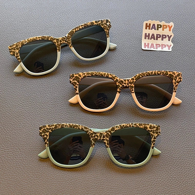 New Children Vintage Leopard Print Square Sunglasses UV400 Outdoor Fashion Girls Boys Protection Sunglass Kids Sun Glasses