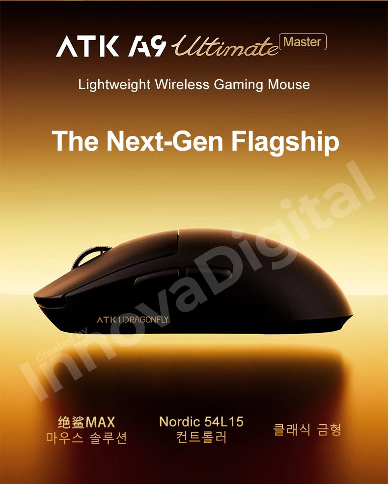 ATK Dragonfly A9 Ultimate vezeték nélküli gaming egér A9 Air PAW3950, ultrakönnyű ergonomikus e-sport gamer FPS egér CSGO-hoz A9 Ultra