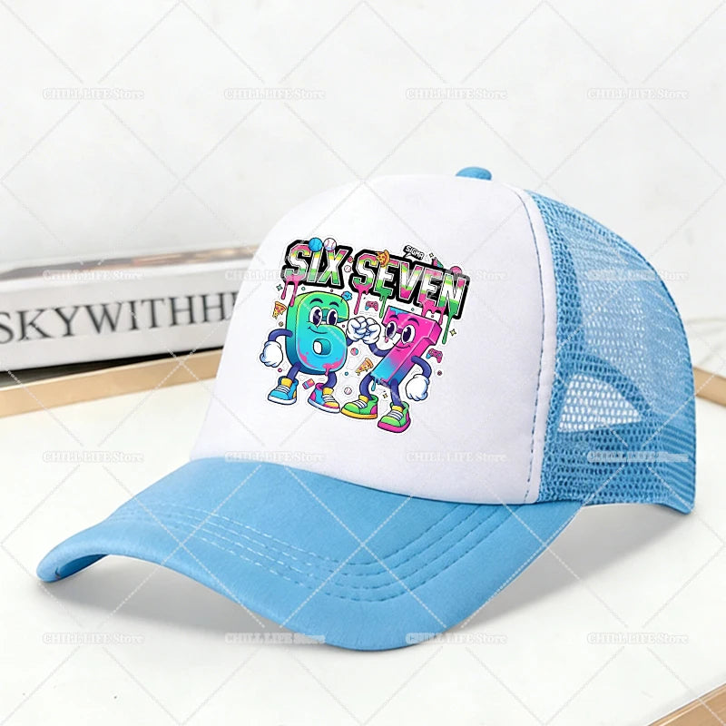 Steal A Brainrot Mesh Baseball Caps Cartoon 67 Six Seven Adult Kids Sports Hats Boys Girls Summer Outdoor Sunshade Peaked Caps