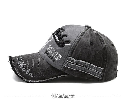 Vintage Embroidery Letter Bull Washed Baseball Cap, Retro Sun Hat for Men Women, Casual Hip Hop Peak Cap
