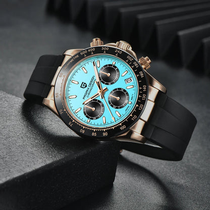 PAGANI DESIGN New Gold Blue Luxury Quartz Watch For Men Gift Box VK63 Movt Chronograph Sapphire Crystal Stainless Steel Watch