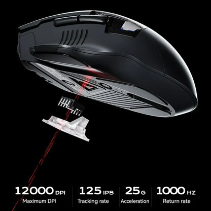 Inphic A9 Pro gamingmus med tre tilstande, farverig lysguide, strømindikator, justerbar DPI, makrodriver, ergonomisk, 12800DPI