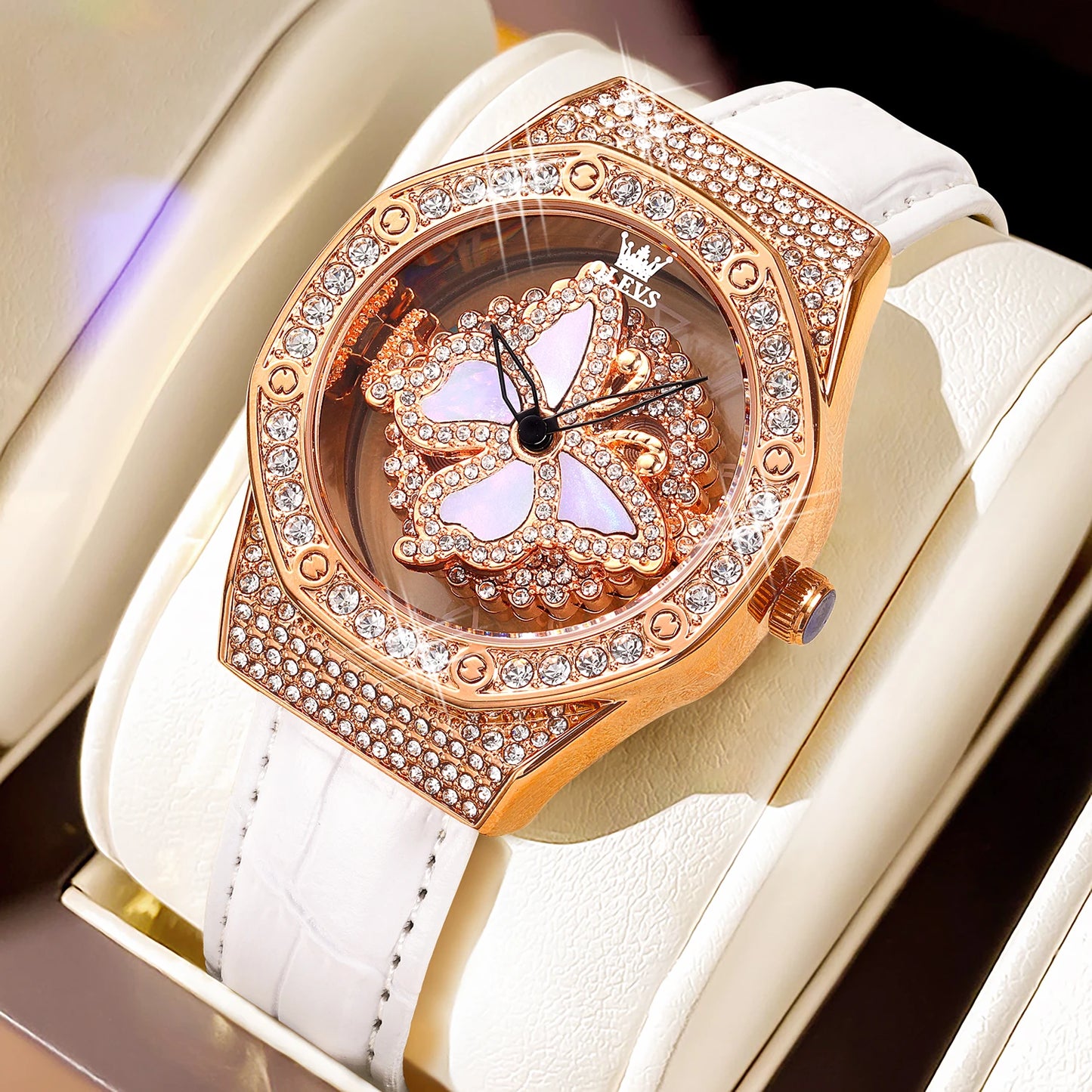 OLEVS 9996 Watch Elegant  Luxury Woman Skeleton Quartz Watch Scale Waterproof Luminous Diamond Dial Ladies Watch Gifts Original