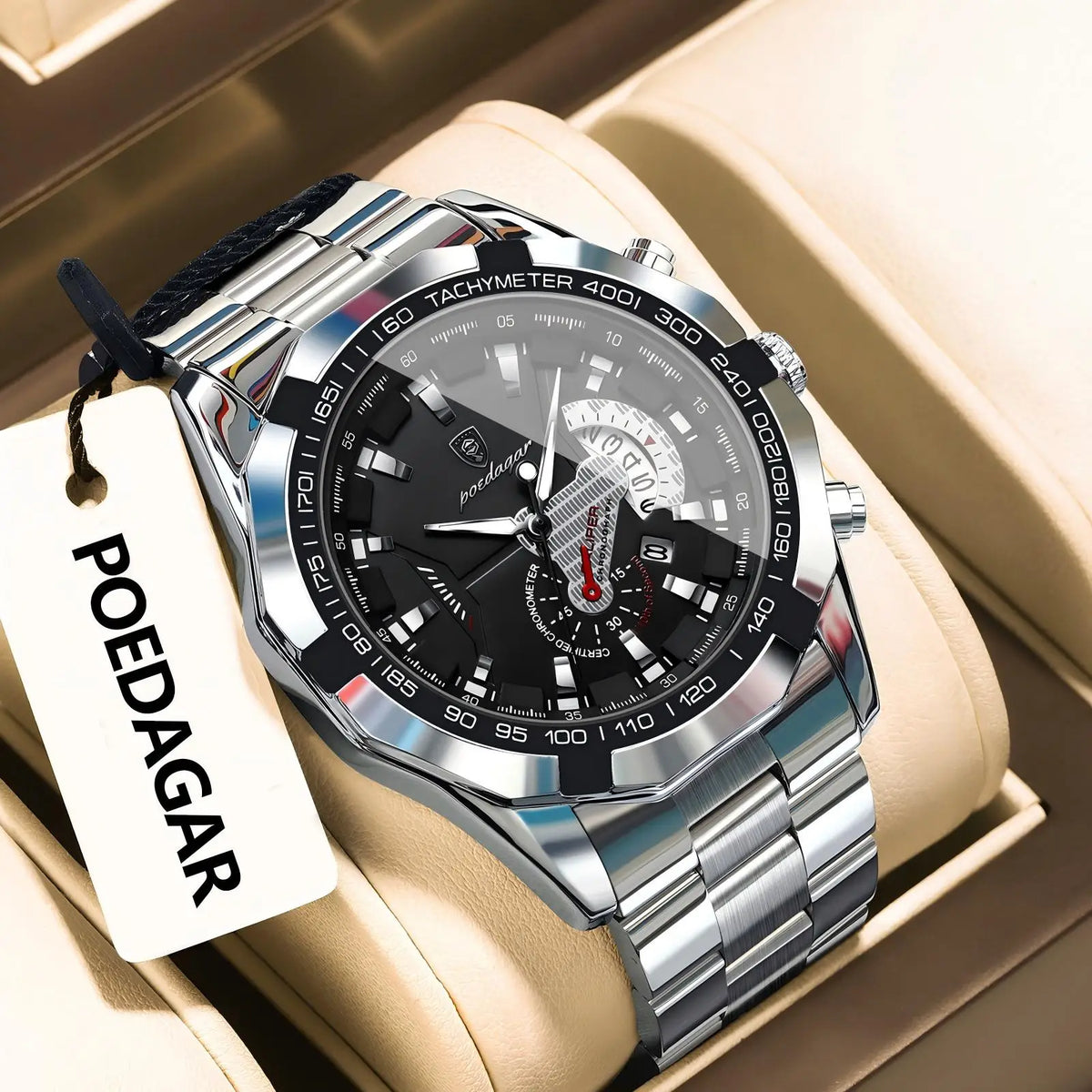 Relógio de luxo para homem POEDAGAR, estanque, luminoso, com data, desportivo, bracelete em aço inoxidável, movimento de quartzo.