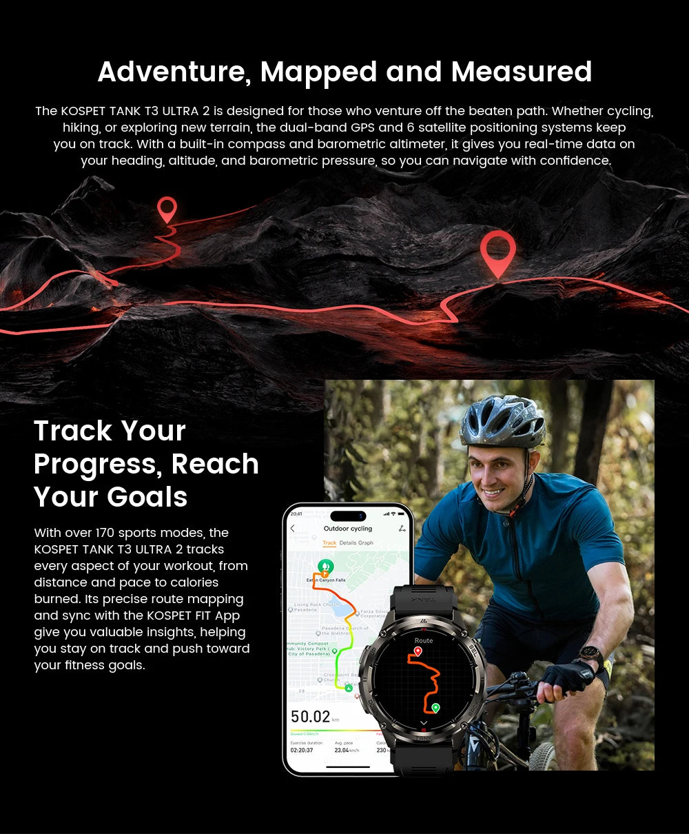 KOSPET TANK T3 Ultra 2 Smart Watch For Men GPS Stainless Steel Smartwatch 50M Waterproof IP69K Health Monitor for Android iOS