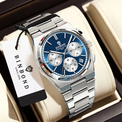 BINBOND relógio de quartzo preciso para homem, robusto, com data automática, cronógrafo, luminiscente, à prova de água, relógio de luxo para homem, estilo casual Reloj