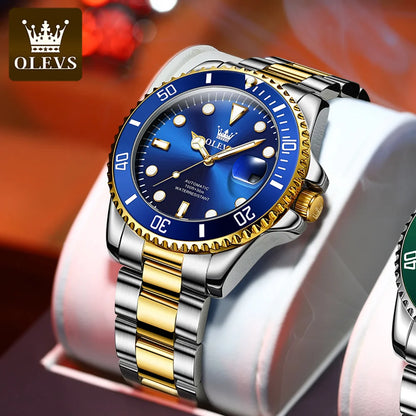 OLEVS 6650 Men Watch Classic Original Automatic Mechanical Watch For Man Zircon Scale Waterproof Luminous Stainless Steel Watch