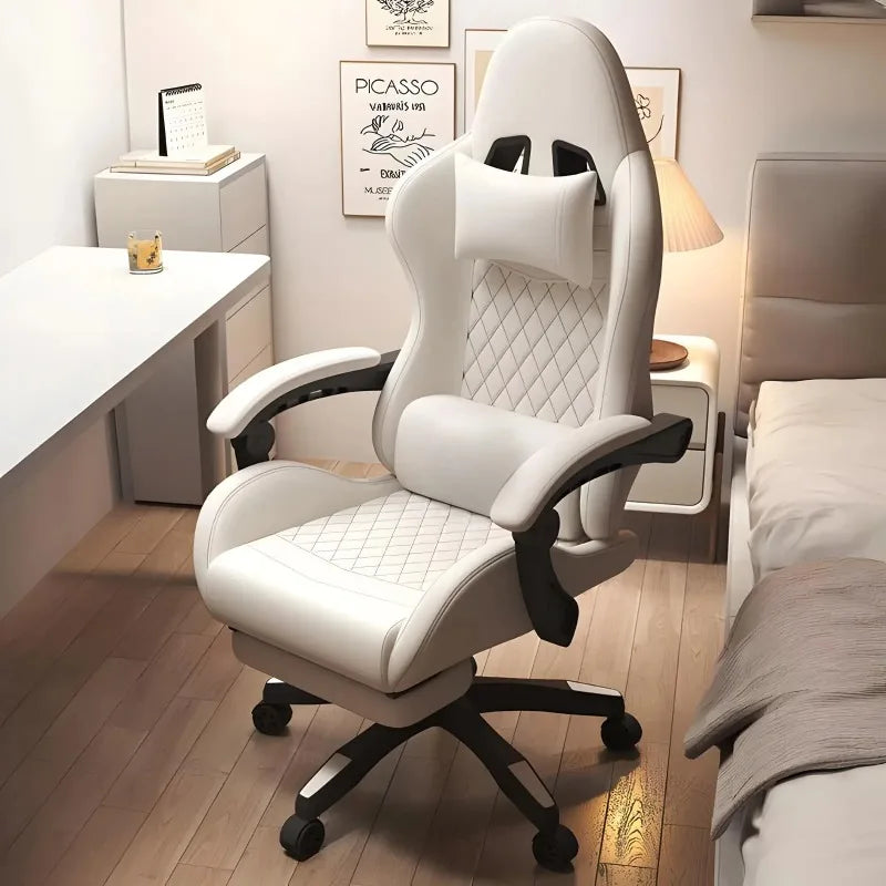 Hestora Duży fotel gamingowy z ekoskóry PU dla wysokich osób, ergonomiczny fotel komputerowy z wysokim oparciem, podnóżkiem i masującym podparciem lędźwiowym dla dorosłych