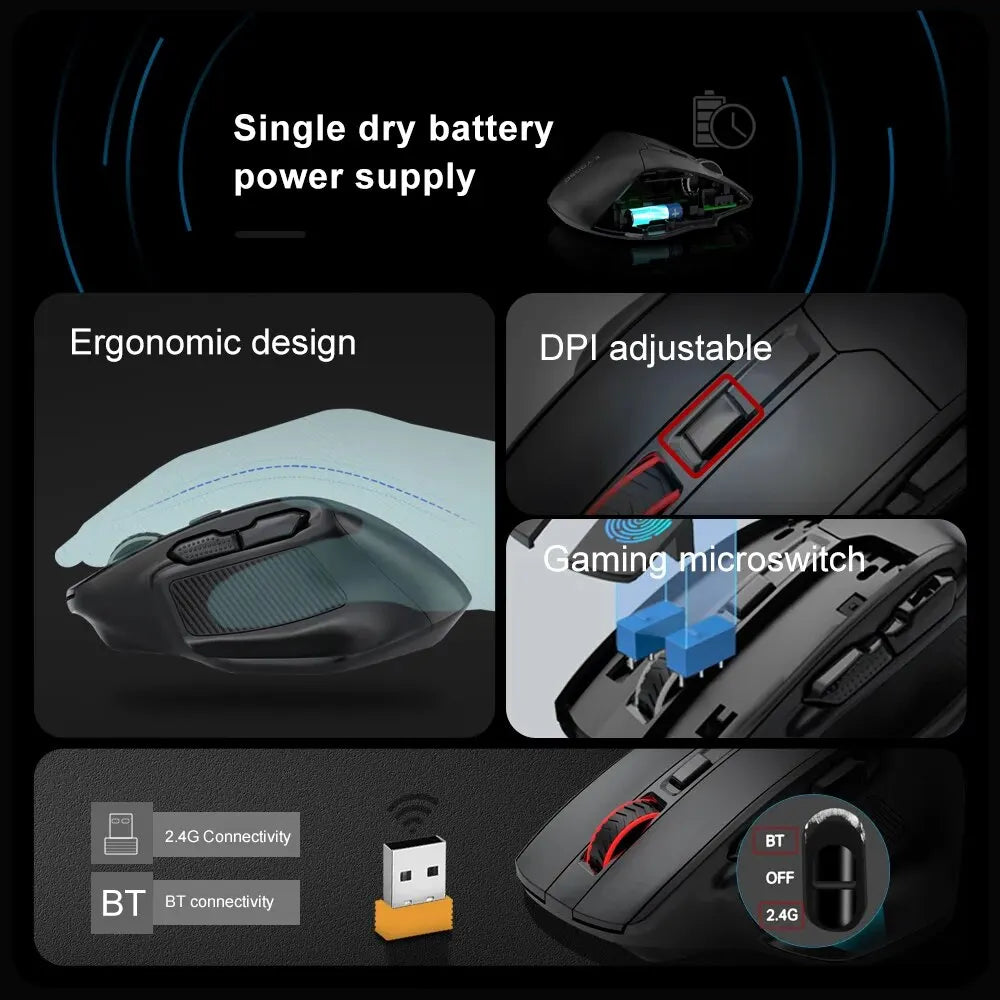 E-YOOSO X-31 Pro USB herní velká myš s podporou Bluetooth 2.4G, bezdrátová, PAW3212, 4800 DPI, pro hráče, počítač, notebook a PC
