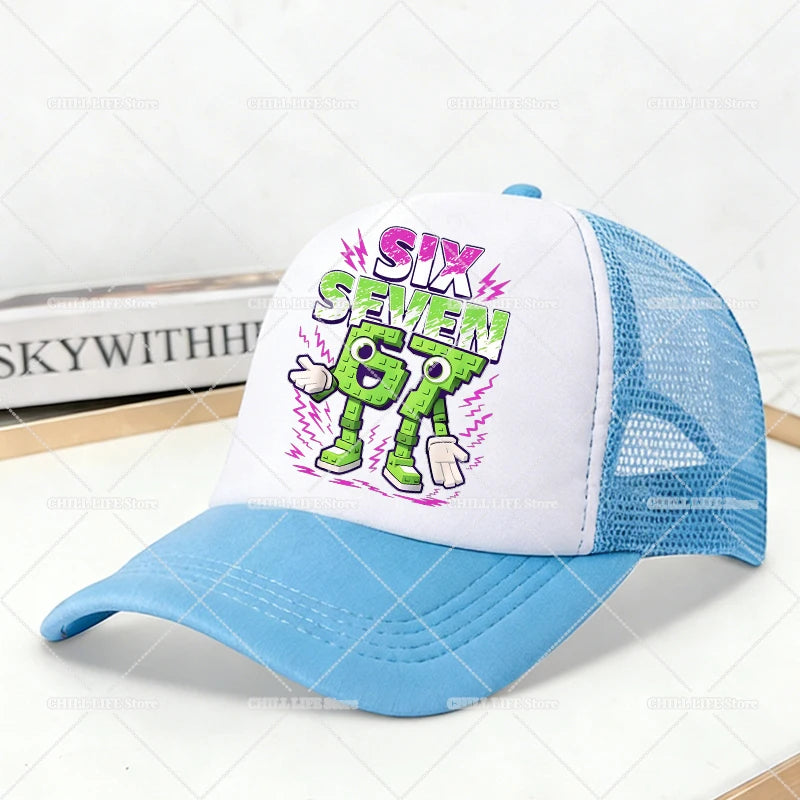 Steal A Brainrot Mesh Baseball Caps Cartoon 67 Six Seven Adult Kids Sports Hats Boys Girls Summer Outdoor Sunshade Peaked Caps