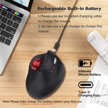 JOMAA Speed Roller-trackballmuis, draadloze duimbediende muis, stille klik, oplaadbare ergonomische trackballmuis