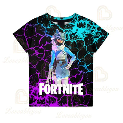T-shirt Fortnite para Meninos, Tops Infantis de Verão, Roupa de Criança com Gráficos 3D Divertidos do Jogo Battle Royale, T-shirt para Crianças Pequenas e Meninas
