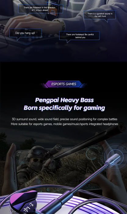 Gaming Earbud Gamer Headphone With Dual Microphones Typec&3.5mm In-ear Earphones HiFi Stereo Headsets Sport with Mic for Samsung