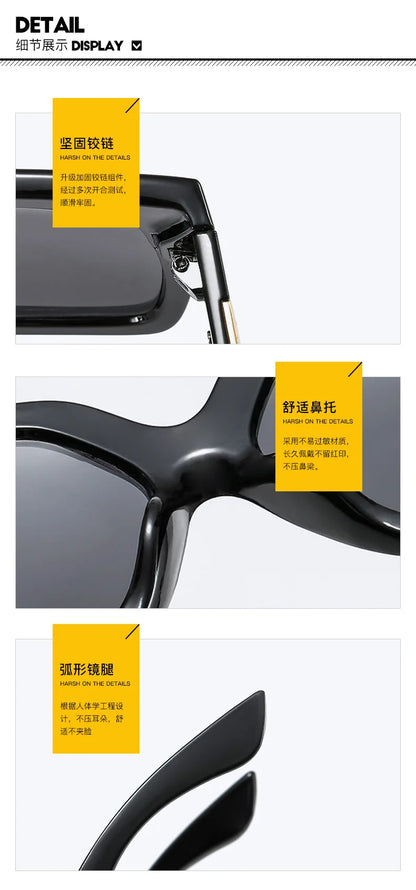 Light Luxury Square Large Frame Sunglasses With Hollow Temples, Personalized Catwalk Sunglasses, Women's Casual Sunglasses UV400