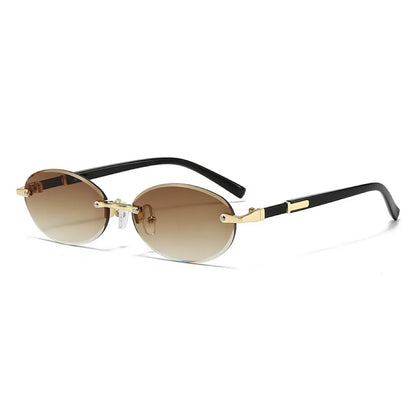 New Rimless Sunglasses Oval Fashion Popular Women Men Shades Small Ellipse Sun Glasses for Female Male Party Traveling Glasses