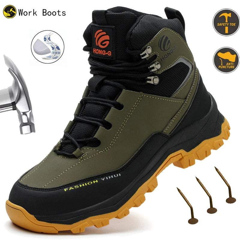 Chaussures de sécurité à embout en acier pour hommes, bottes de travail anti-perforation, chaussures de protection antidérapantes, chaussures de sport pour hommes