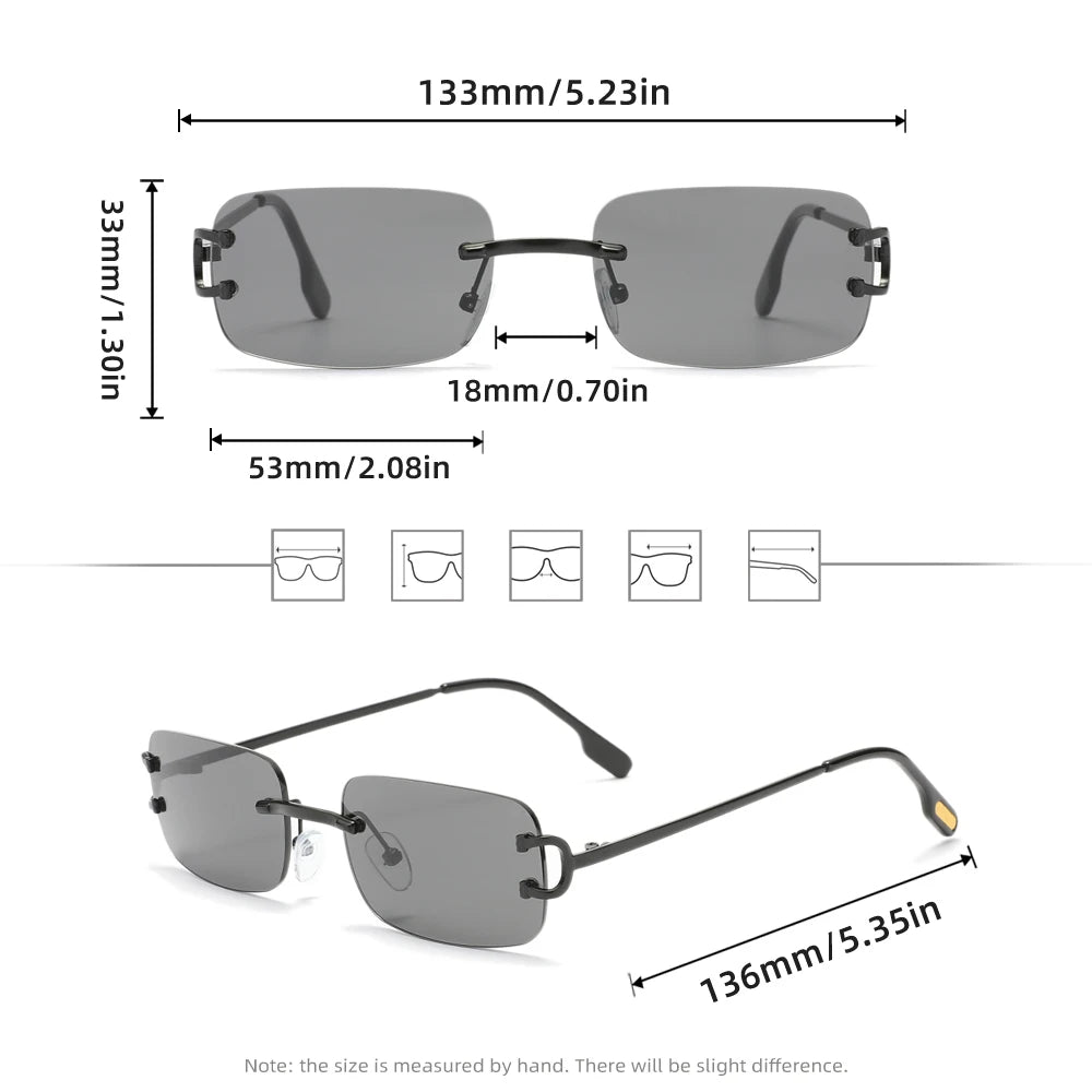 Retro Rimless Sunglasses Women Men Small Square Golden Frame Brand Design Classical Glasses Tea Shades Rectangle UV400 Eyewear