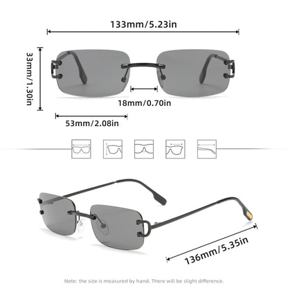 Retro Rimless Sunglasses Women Men Small Square Golden Frame Brand Design Classical Glasses Tea Shades Rectangle UV400 Eyewear