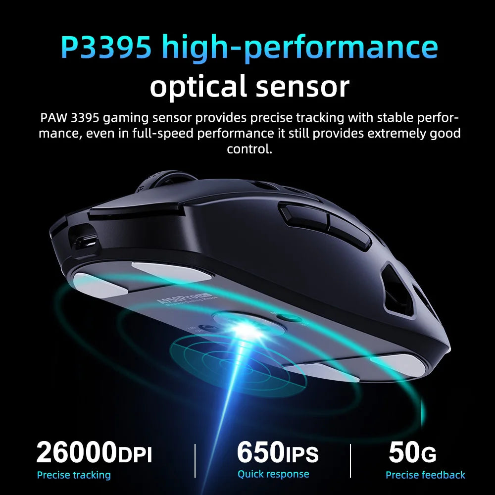 DAREU Al-mg Tri-mode 8Khz PBT bezdrôtová herná myš s rýchlym nabíjaním PAW3950 30000 DPI, ľahká, pre PC hráčov