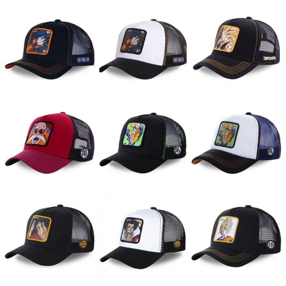 New Dragon Ball Son Goku Cap Summer Travel Peaked Cap Men's Embroidery Hip-Hop Cap Style Sun Visor Adjustable Trucker Mesh Cap