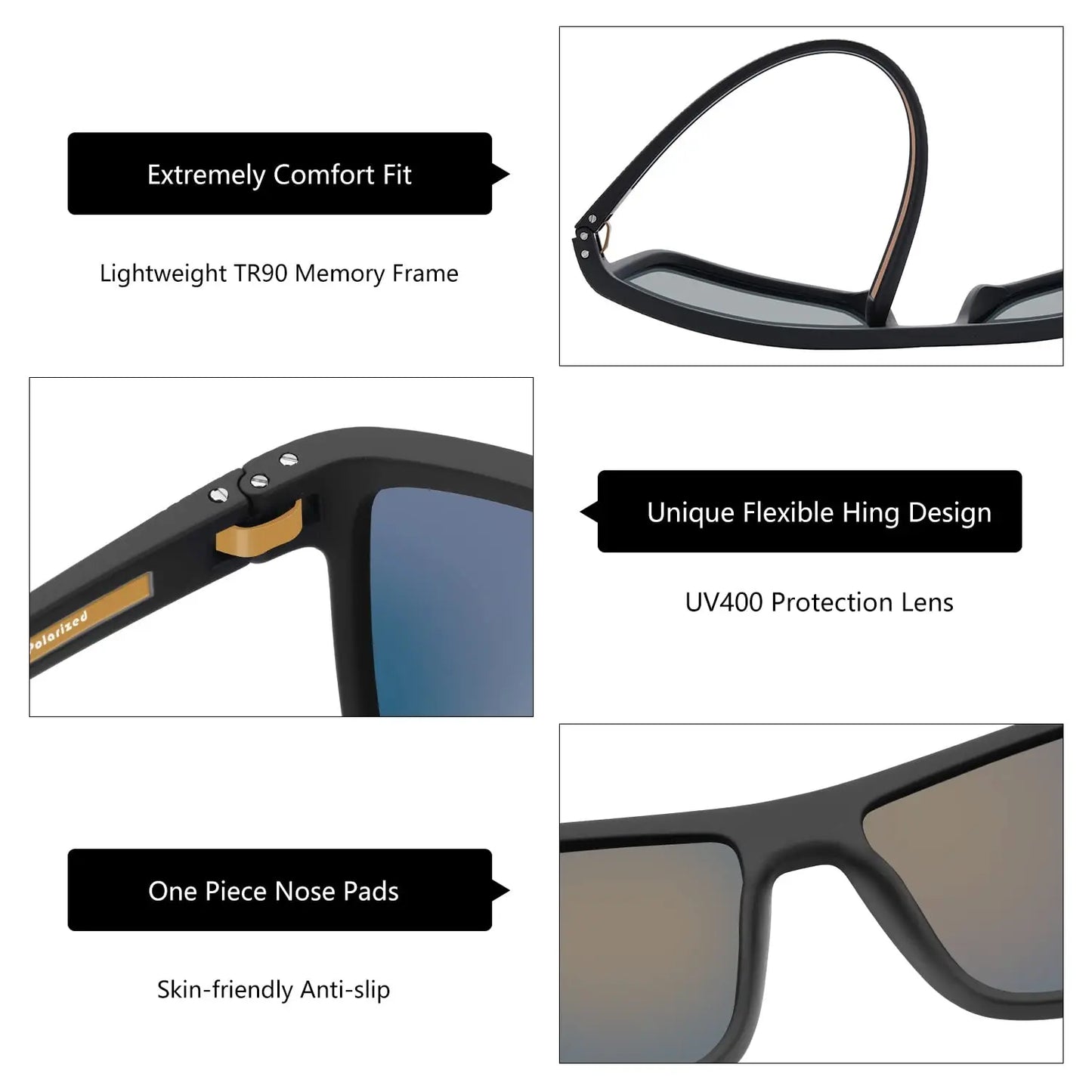 ZENOTTIC Polarized Sunglasses for Men Shades Lightweight TR90 Frame UV400 Protection Square Outdoor Trave Driving Sun Glasses