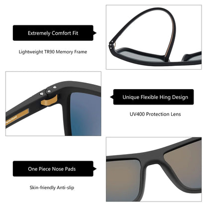 ZENOTTIC Polarized Sunglasses for Men Shades Lightweight TR90 Frame UV400 Protection Square Outdoor Trave Driving Sun Glasses